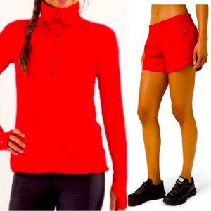 Lululemon Red PedalLong Sleeves Top Tracker Shorts Size 6